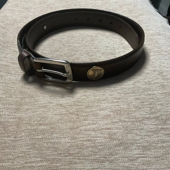 Brighton brown leather belt size 34 full green leather - Picture 1 of 11